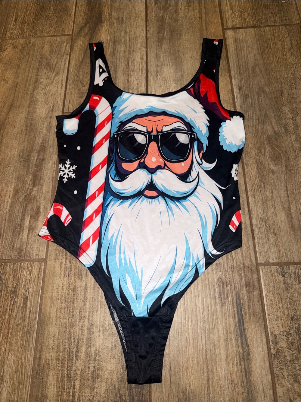 Kids Black Santa Graphic One-Piece Swimsuit